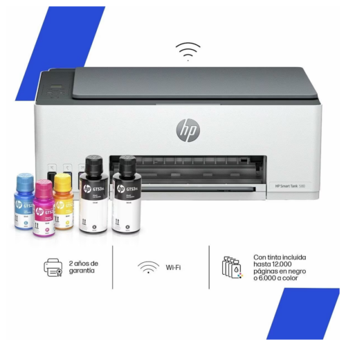 Impresora Multifunción HP Smart Tank 580 Sistema Continuo Color Wi-Fi + Bluetooth + USB | 1F3Y2A