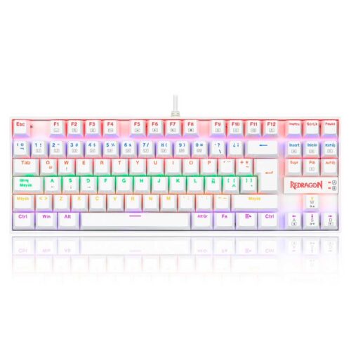 Teclado Gamer | Redragon Kumara K552W-KR | Mecánico | Blanco | USB | Iluminación Rainbow | Switch Red | Compacto | Español